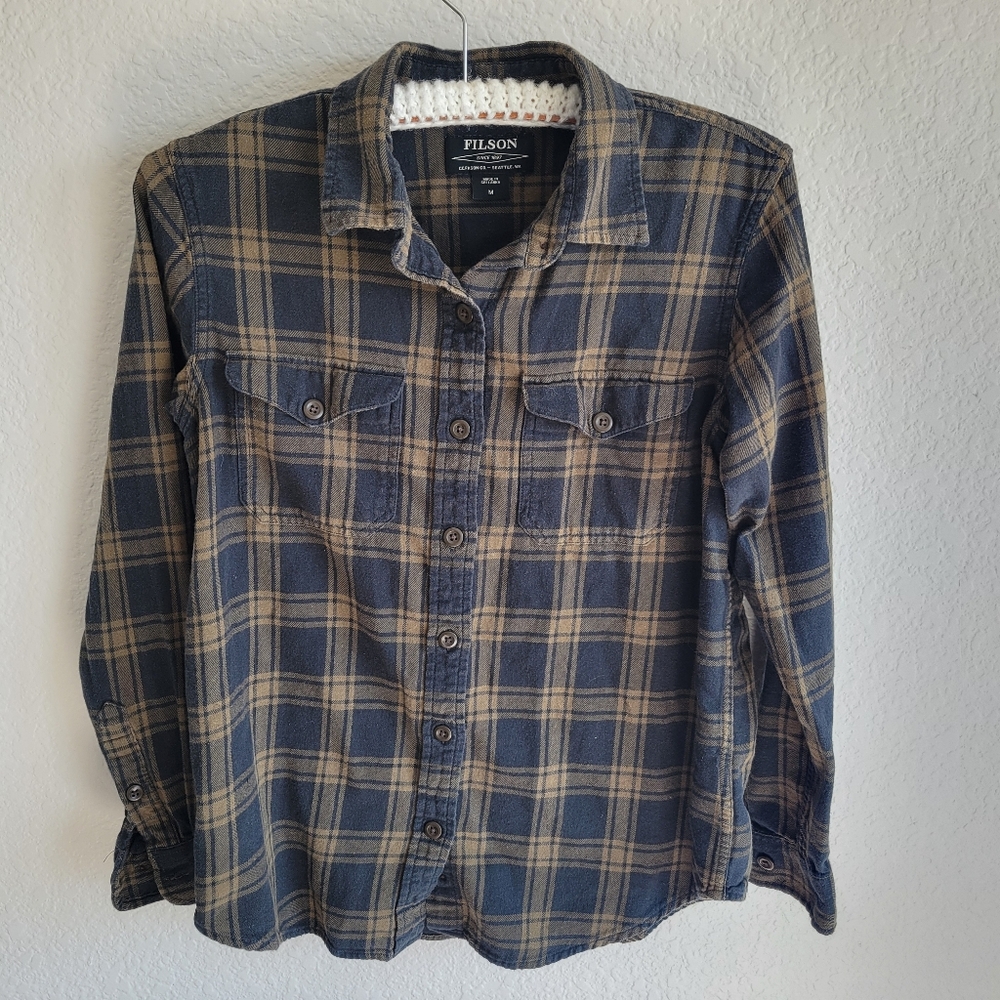 Filson Cotton Long Sleeve Button Down Green & Black Womens Medium